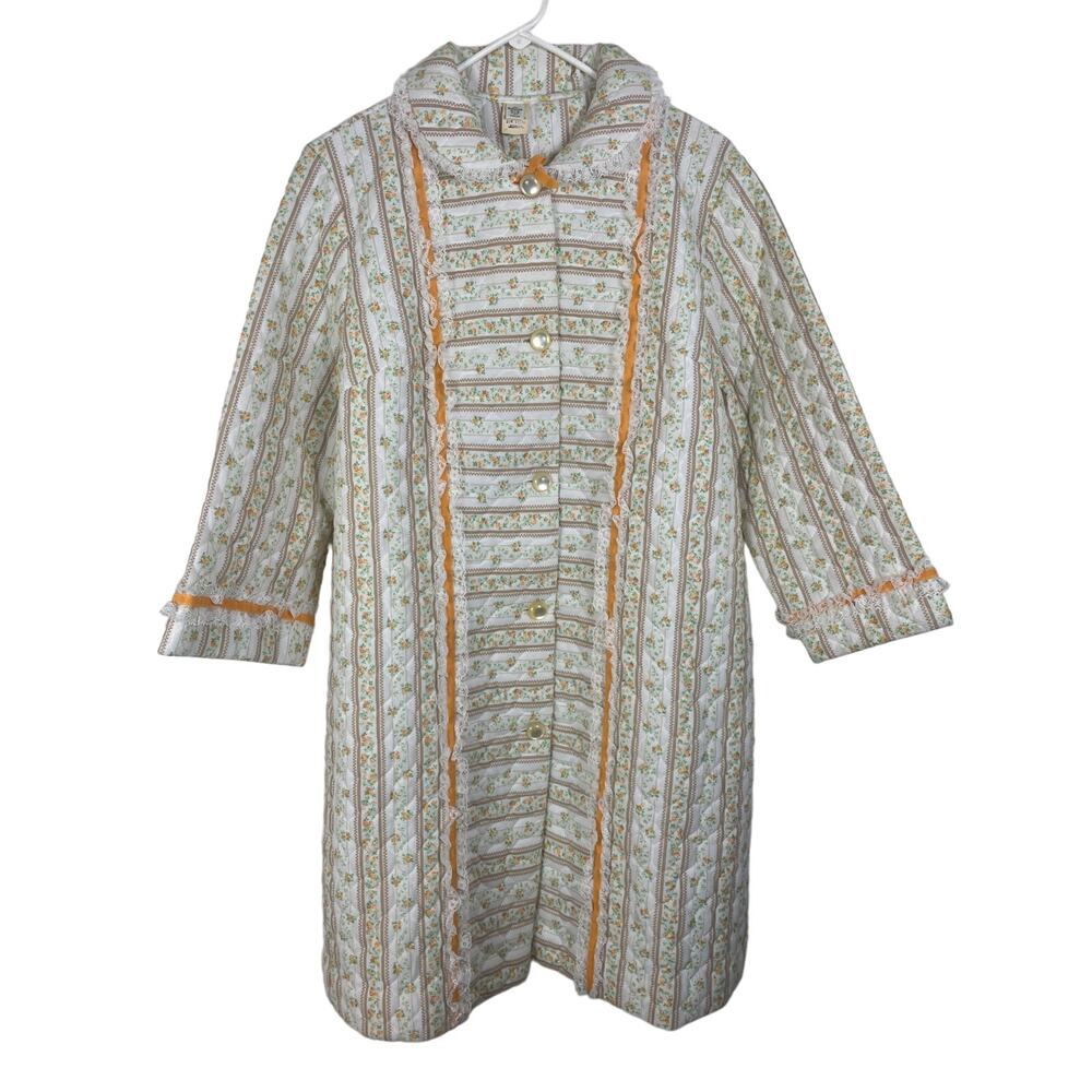 Vintage housecoat and night gown set deadstock Schrank Cuddlesuede Floral S/M